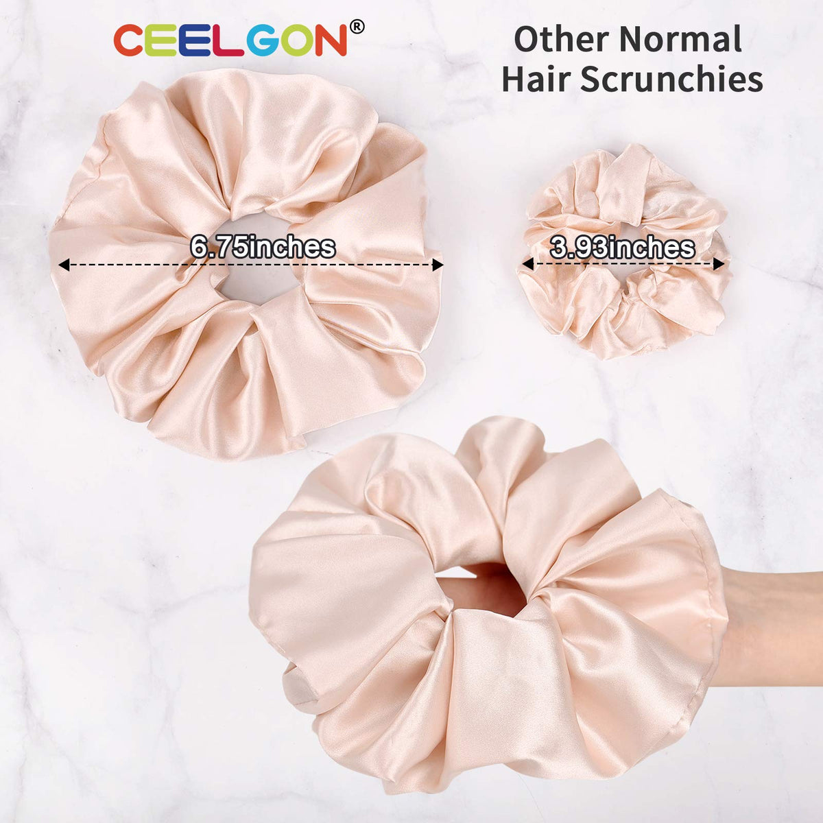 Close-up of CEELGON silk scrunchie showing soft texture