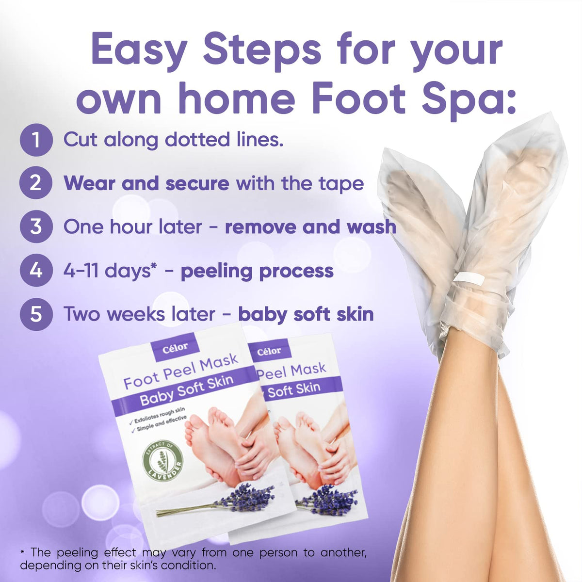 Close-up of CÉLOR Foot Peeling Mask ingredients list