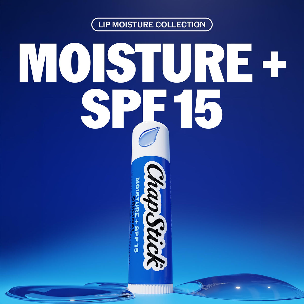 Close-up of ChapStick Moisture + SPF 15 packaging
