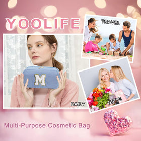 Close-up of chenille letter on YOOLIFE Makeup Bag