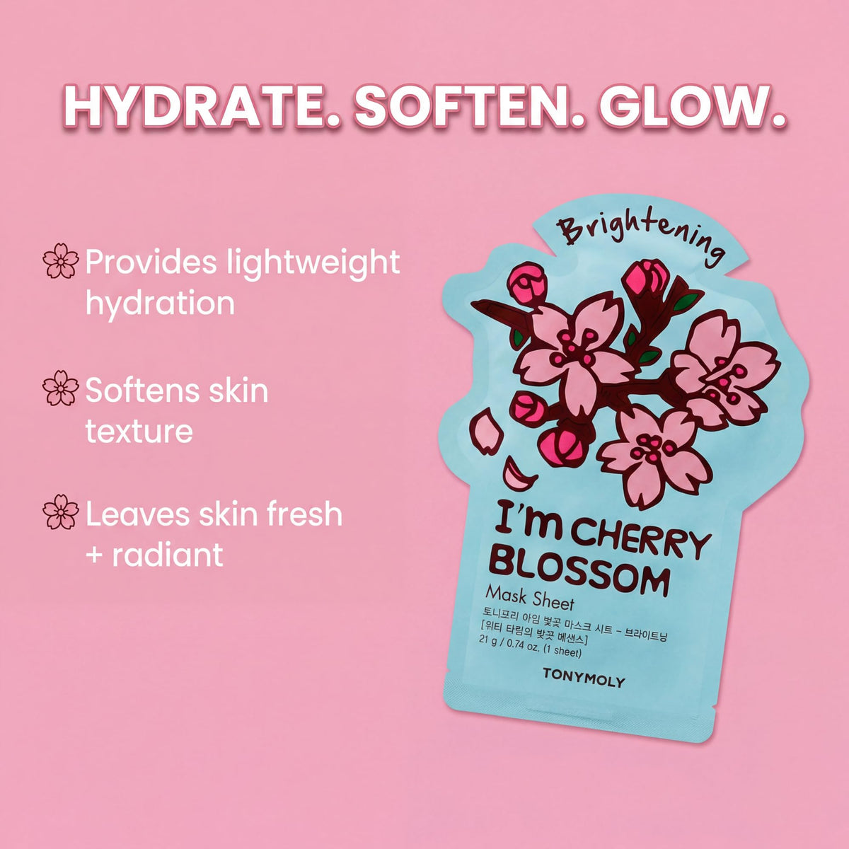 Close-up of Cherry Blossom sheet mask from TONYMOLY