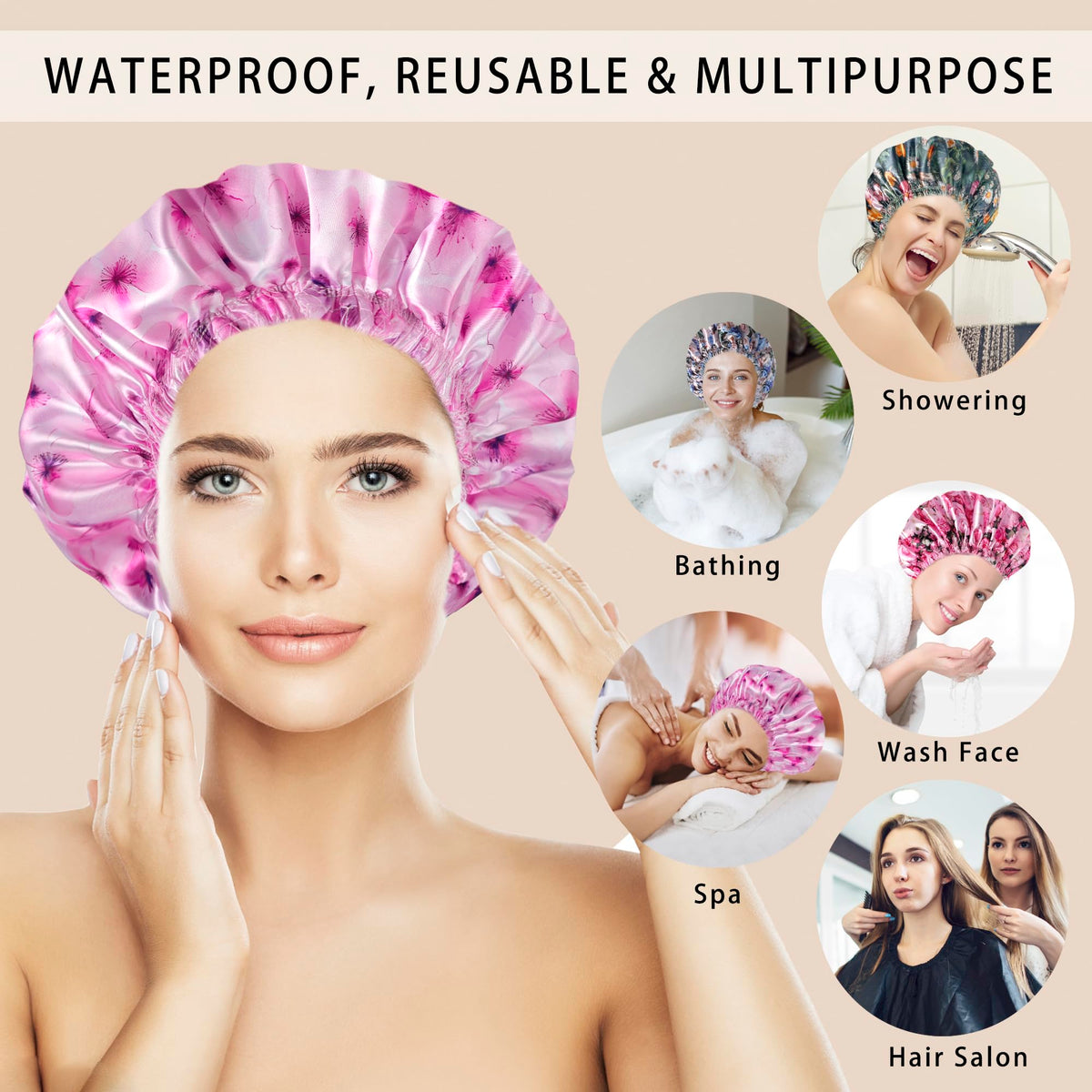 Close-up of CHFONG Shower Cap showing elastic edge and stitching