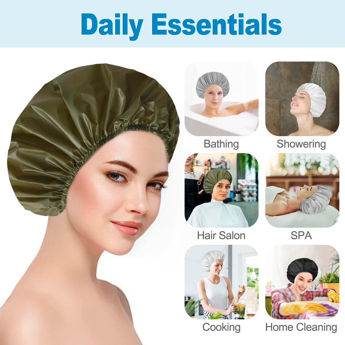 Close-up of CHFONG shower cap showing waterproof material
