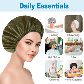 Close-up of CHFONG shower cap showing waterproof material