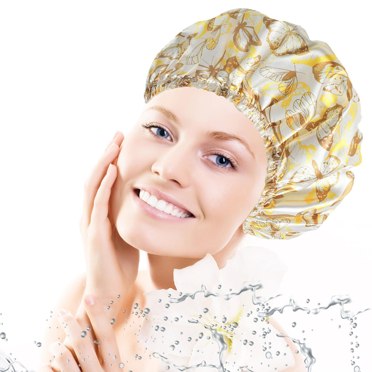 Close-up of CHFONG waterproof shower cap with elastic edge