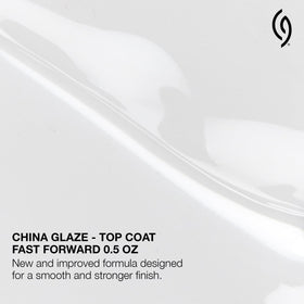 Close-up of China Glaze Fast Forward Top Coat application on nails