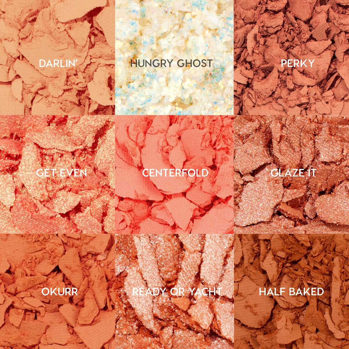 Close-up of ColourPop Baby Got Peach Eyeshadow Palette with orange and coral shades