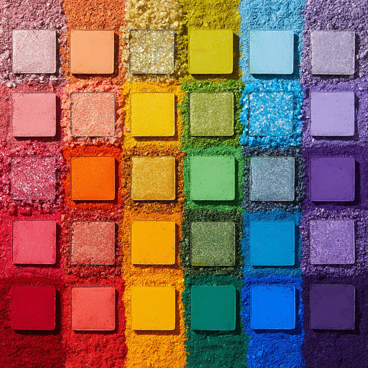 Close-up of ColourPop Fade Into Hue Eyeshadow Palette showing pressed glitters