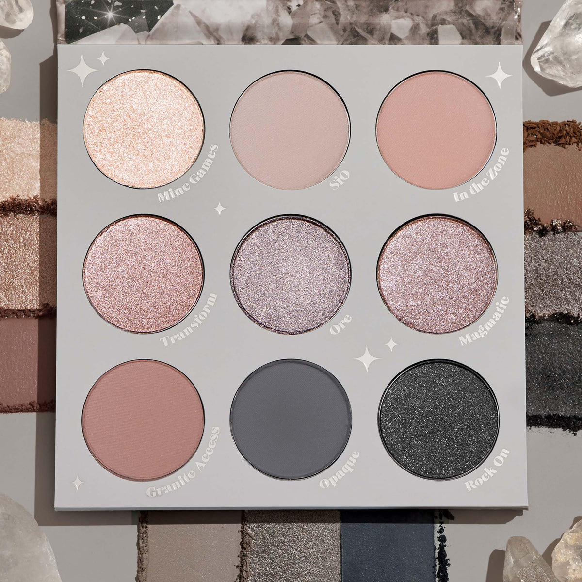Close-up of ColourPop Of Quartz Eyeshadow Palette showing taupe shades