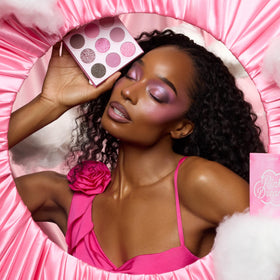 Close-up of ColourPop Pink Dreams Eyeshadow Palette showing matte and glitter finishes