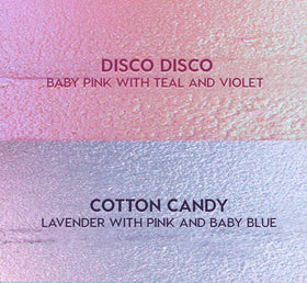 Close-up of ColourPop Shadow Stix showing Disco Disco and Cotton Candy shades