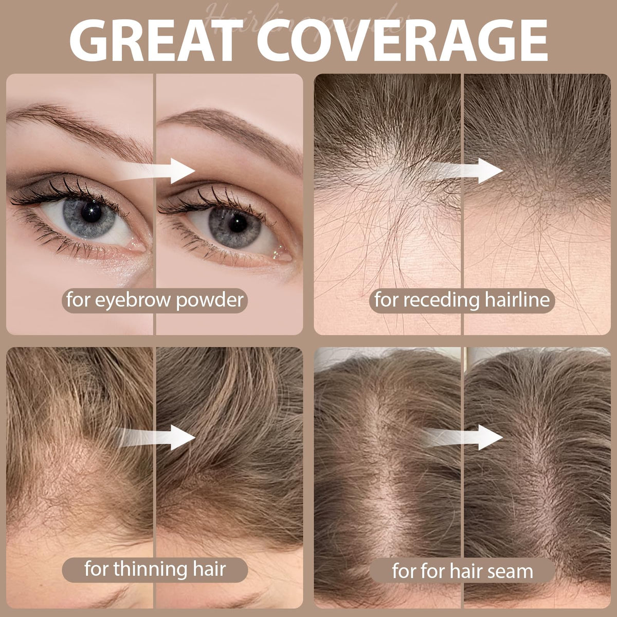 Close-up of Comdian Hairline Powder application on hairline
