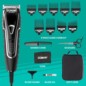 Close-up of Conair hair clipper with self-sharpening blades
