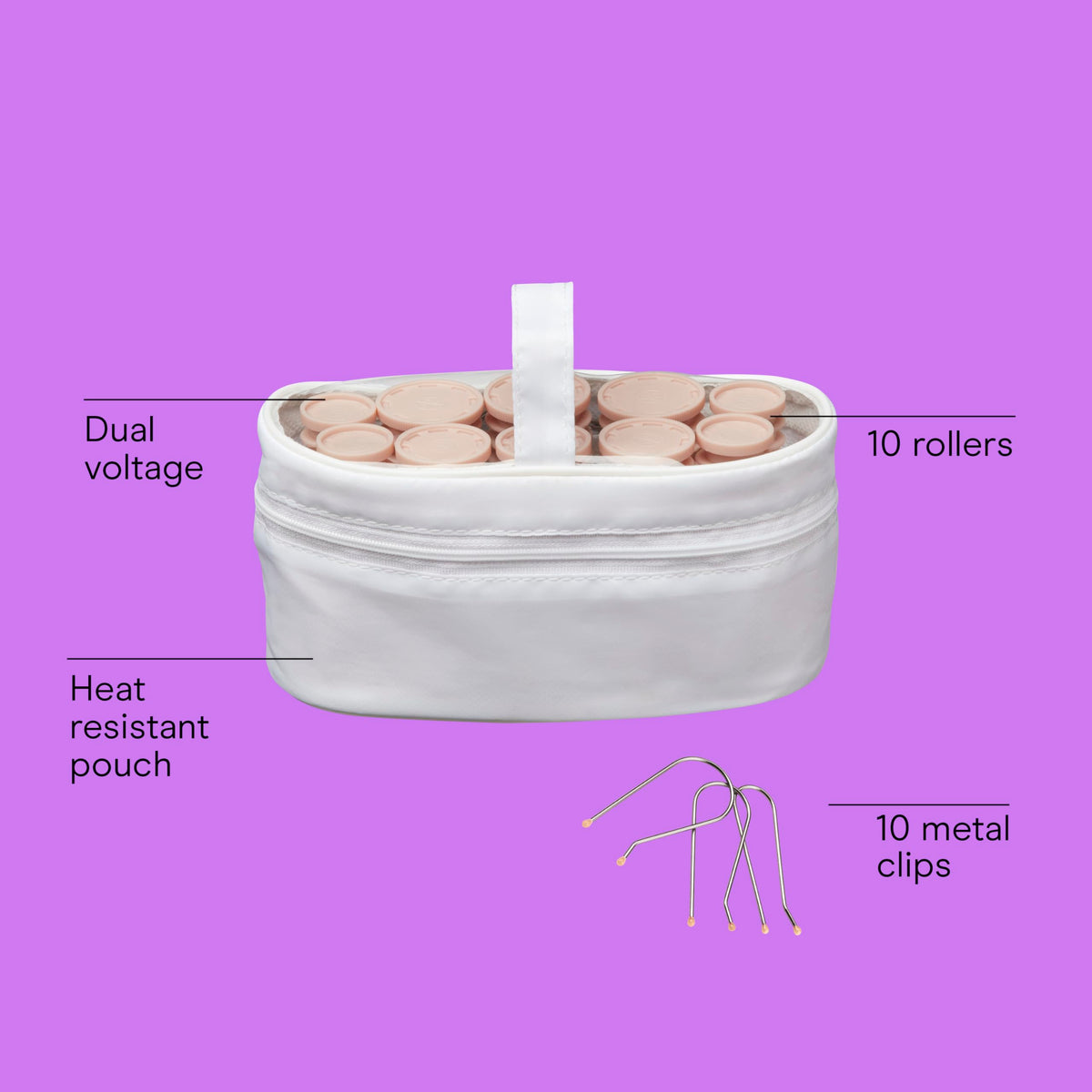 Close-up of Conair hot rollers in heat-resistant storage pouch