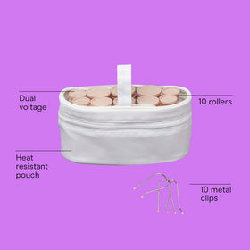 Close-up of Conair hot rollers in heat-resistant storage pouch