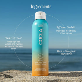 Close-up of COOLA Organic Sunscreen SPF 30 Tropical Coconut Spray nozzle
