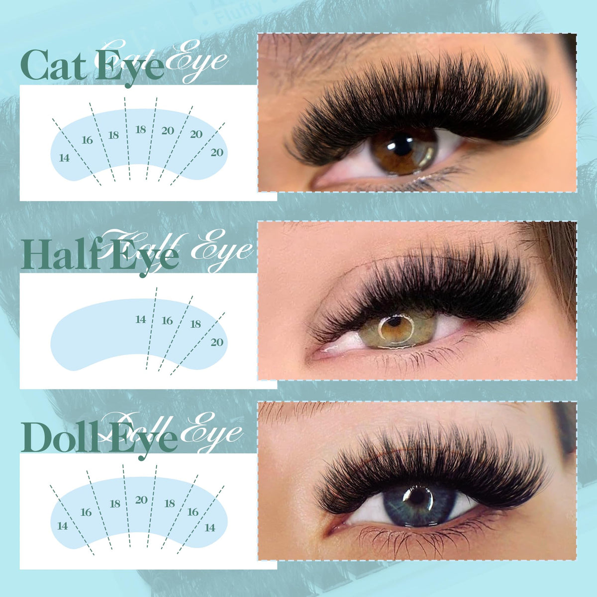 Close-up of CORUSCATE Fluffy Lash Clusters showing 14-20mm length