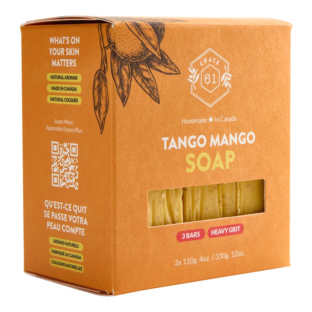 Close-up of Crate 61 Organics Mango scented handmade bar soap