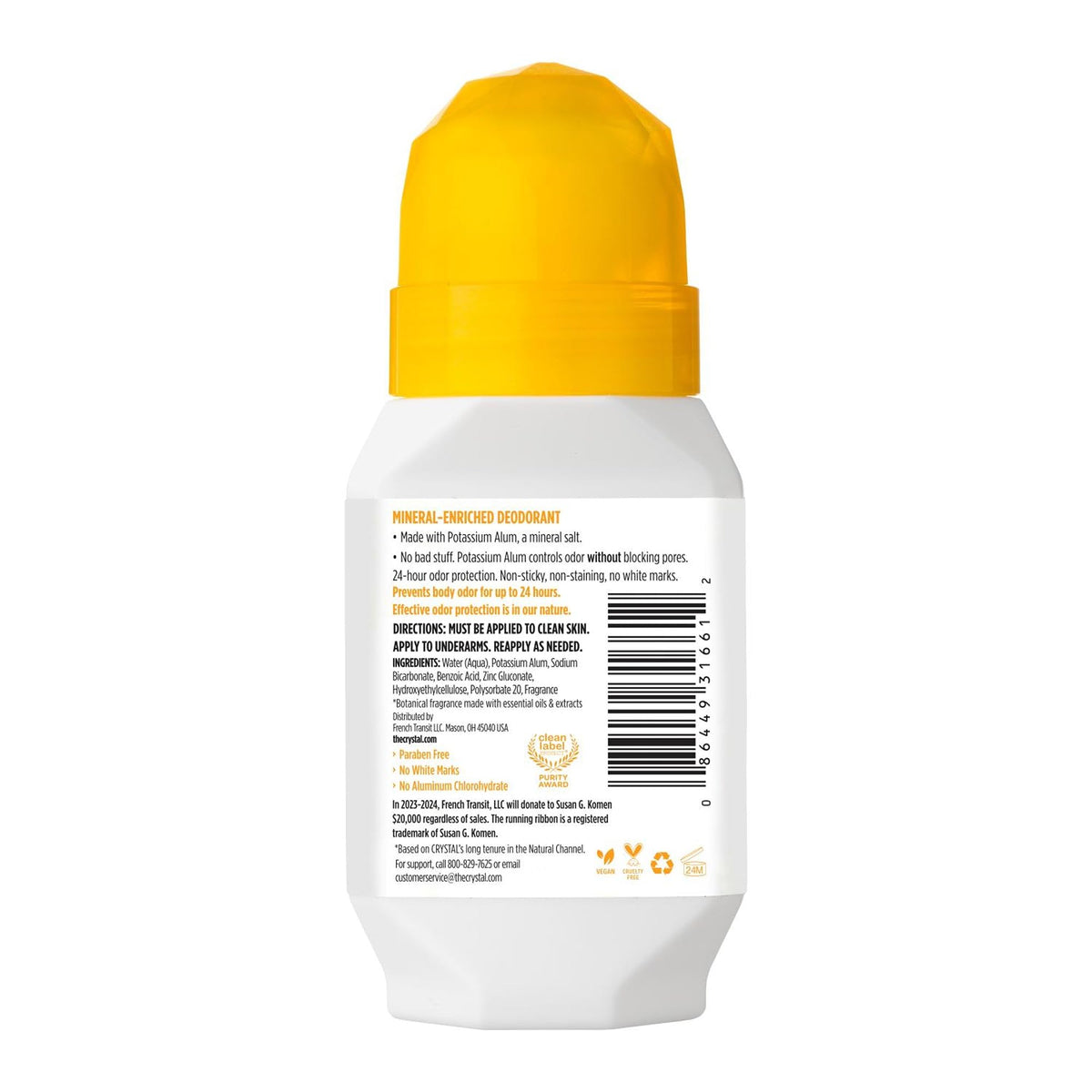 Close-up of Crystal Essence Mineral Deodorant Roll-On bottle