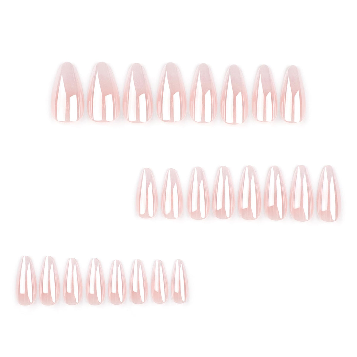 Close-up of CTTHNBD almond press on nails in pink ombre