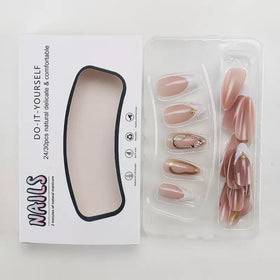 Close-up of CTTHNBD almond press on nails with jelly glue