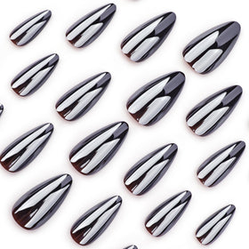 Close-up of CTTHNBD Black Press on Nails Almond showing nail design