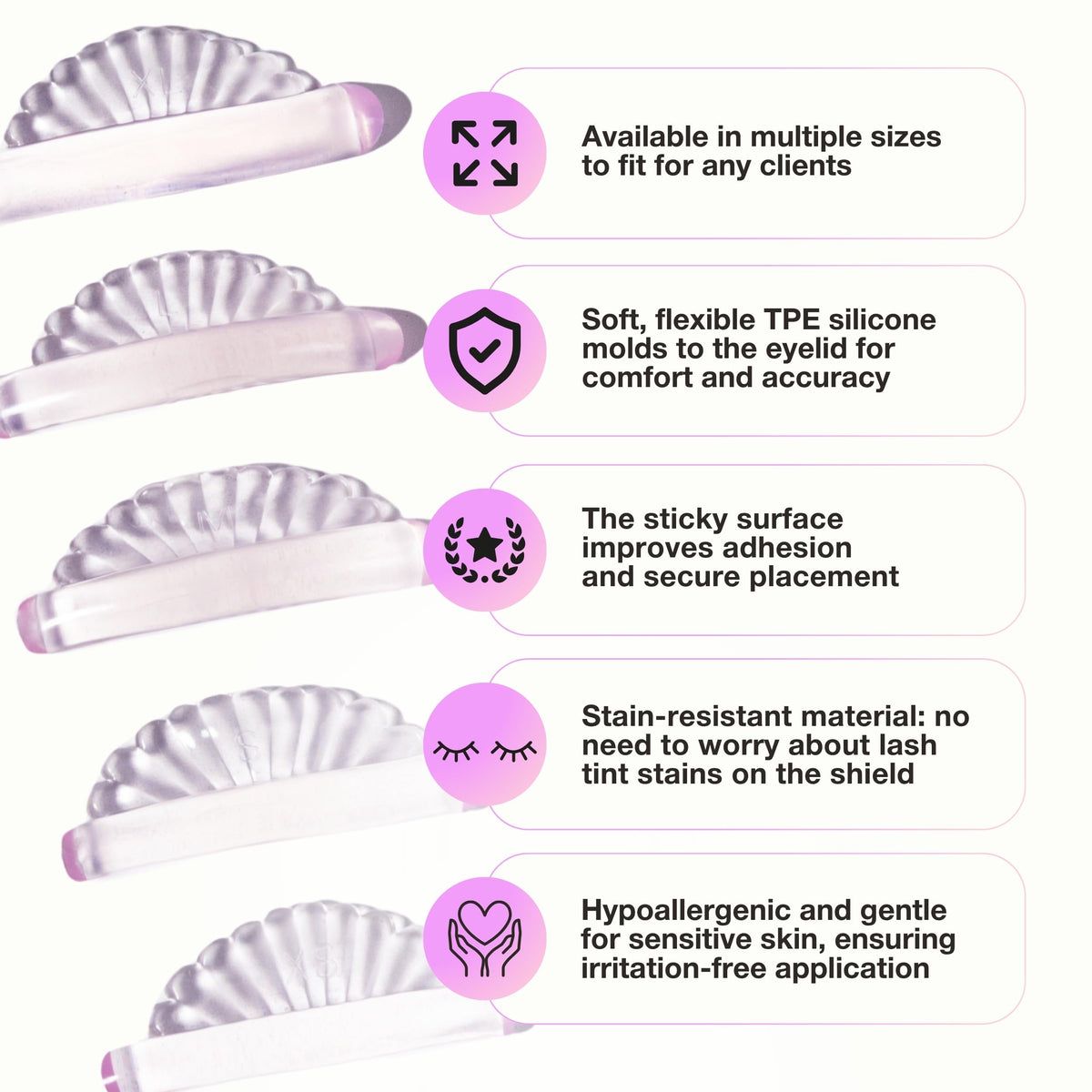Close-up of CURACORO Lash Lift Shields showcasing the smooth silicone material