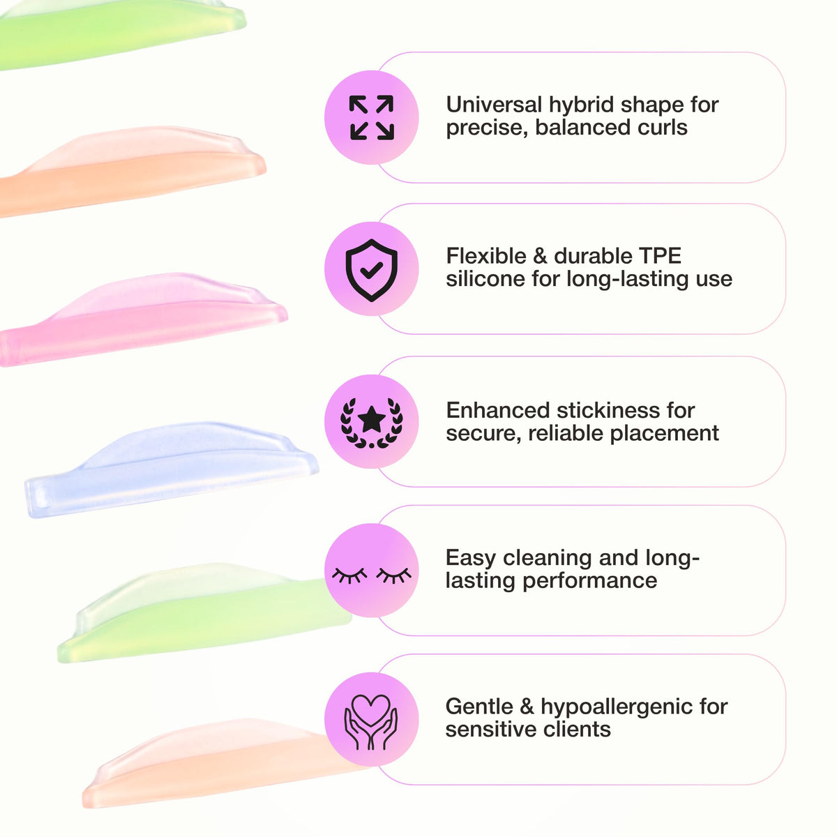 Close-up of CURACORO Lash Lift Shields showing colour-coded sizes