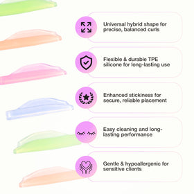 Close-up of CURACORO Lash Lift Shields showing colour-coded sizes