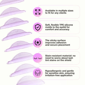 Close-up of CURACORO silicone lash lift rods in different sizes