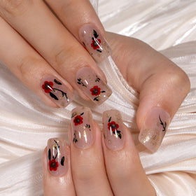Close-up of CurvLife floral design on press on nails