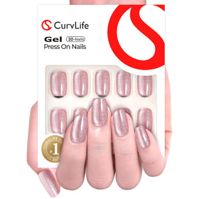Close-up of CurvLife Galaxy Mirror Pink press on nails
