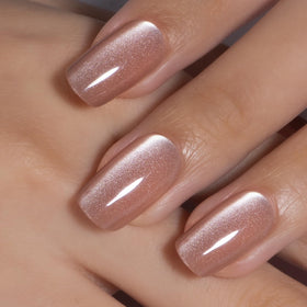 Close-up of CurvLife glossy nude cat eye press on nails
