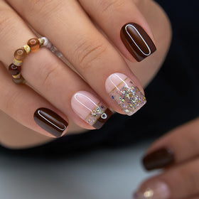 Close-up of CurvLife Harvest Brown French Tip Press On Nails