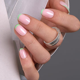 Close-up of CurvLife Mint Green Press On Nails showing square shape