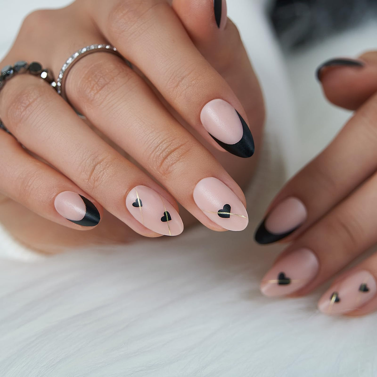 Close-up of CurvLife press on nails showing glossy French tip design