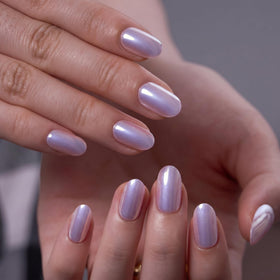 Close-up of CurvLife Short Oval Pearl Shimmer Press On Nails showing the glossy finish