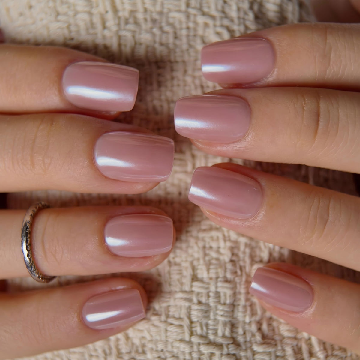 Close-up of CurvLife Short Square Press On Nails showing the glossy surface