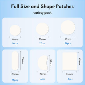 Close-up of Daolyo acne patches showing different shapes and sizes