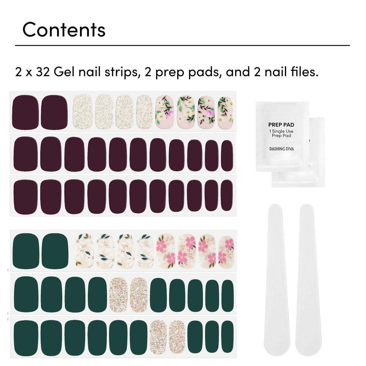 Close-up of Dashing Diva gel nail strips in Baby Bouquet design