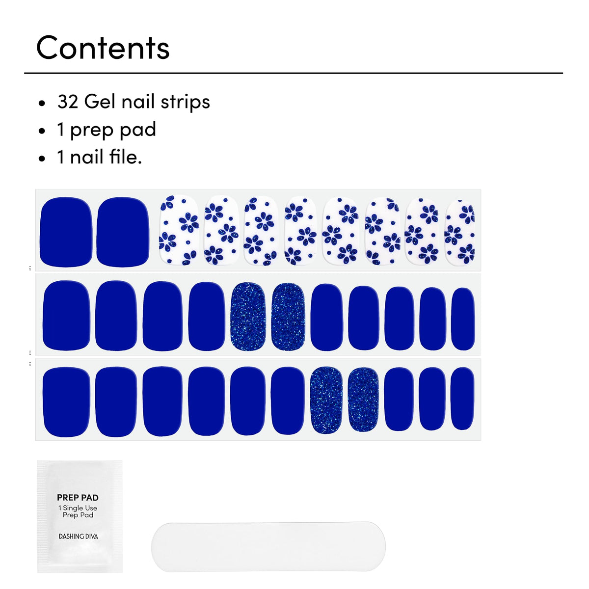 Close-up of Dashing Diva Gloss Nail Strips Flor Azul gel strips