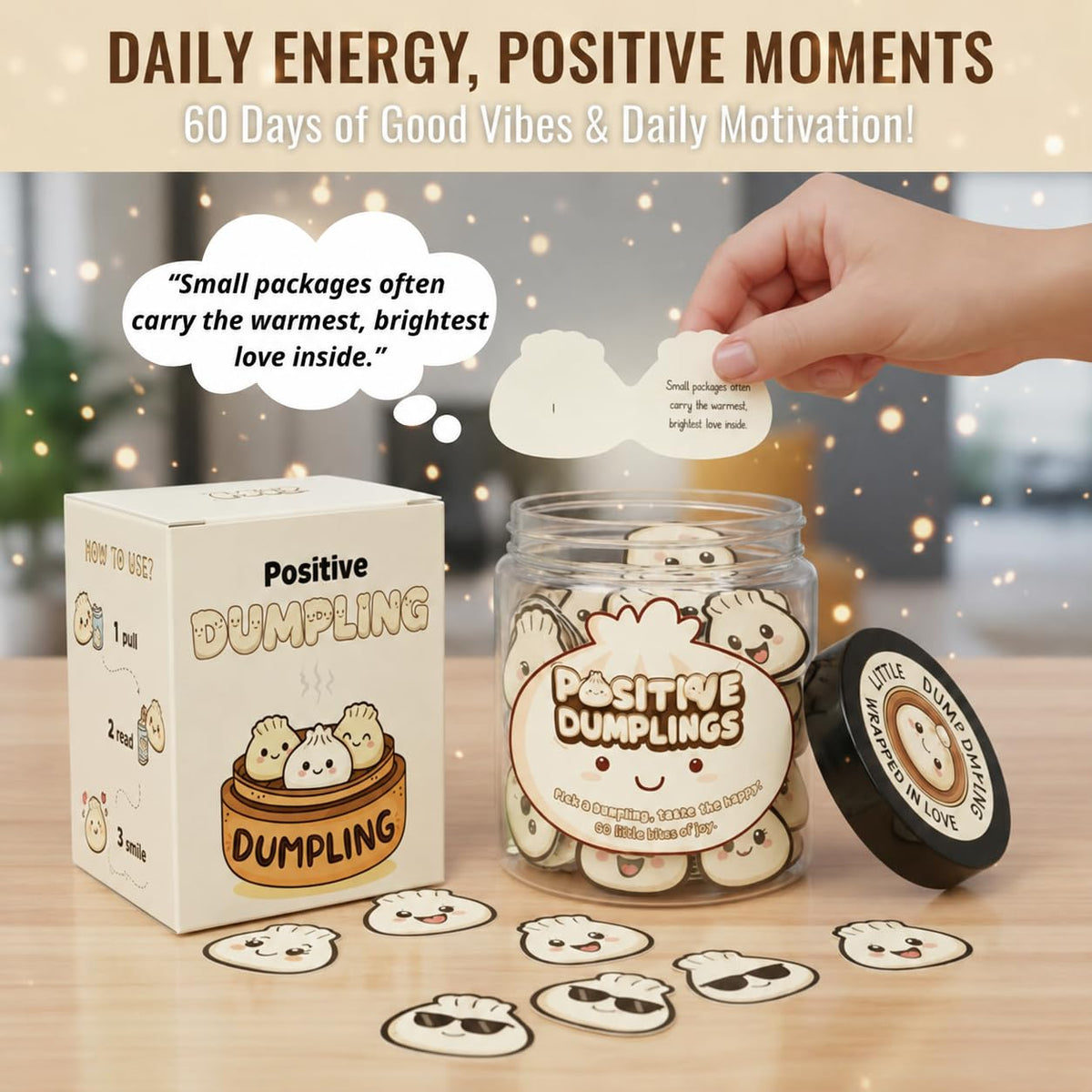 Close-up of DEARMINE Positive Dumpling Jar with dumpling design
