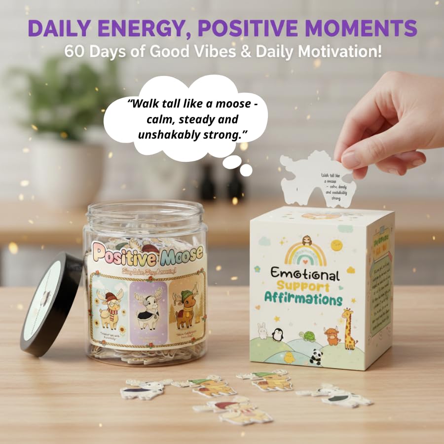 Close-up of DEARMINE Positive Moose Jar showing card details