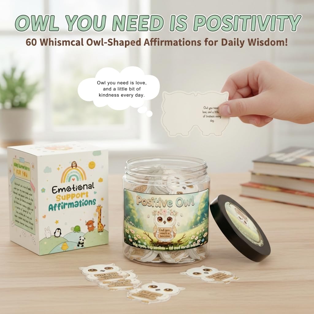 Close-up of DEARMINE Positive Owl Jar with owl figurine