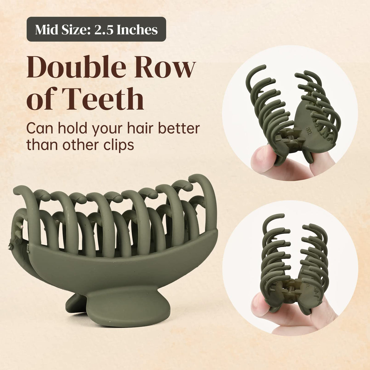Close-up of DEEKA Hair Claw Clip showing double row teeth design