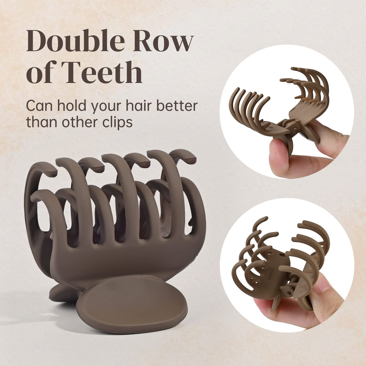 Close-up of DEEKA hair clip showing double row teeth design
