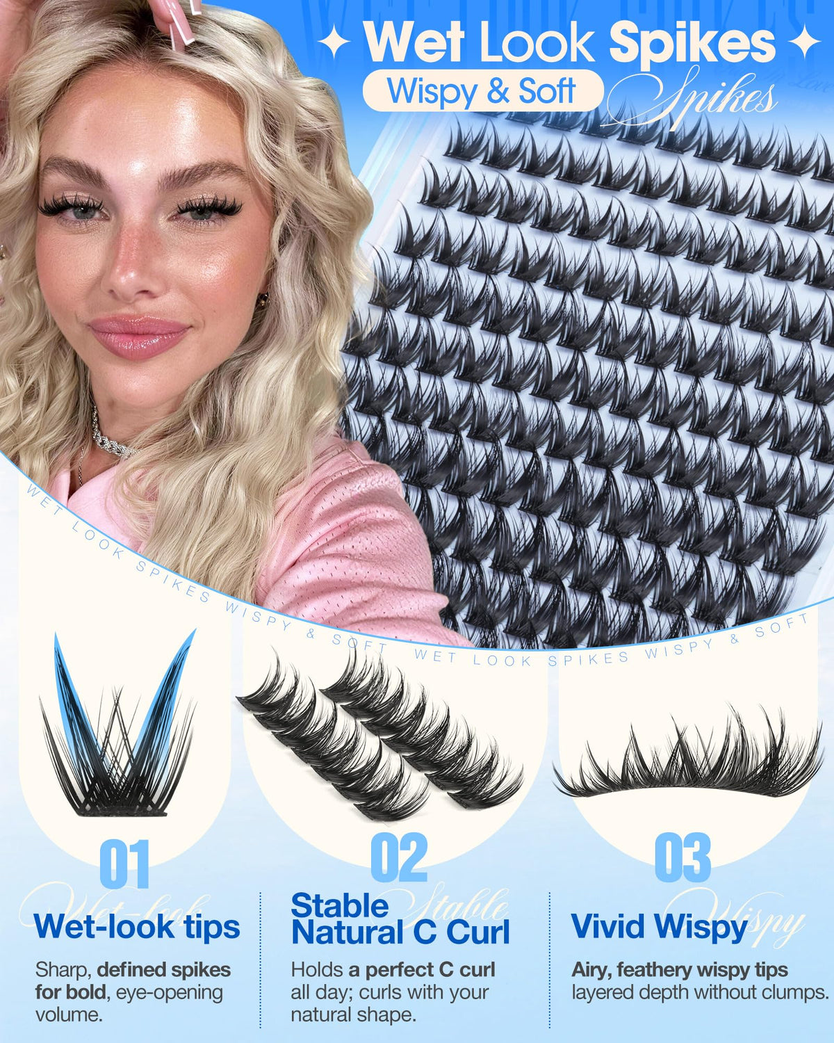 Close-up of Delyneph Manga Lash Clusters showing spiky lash design