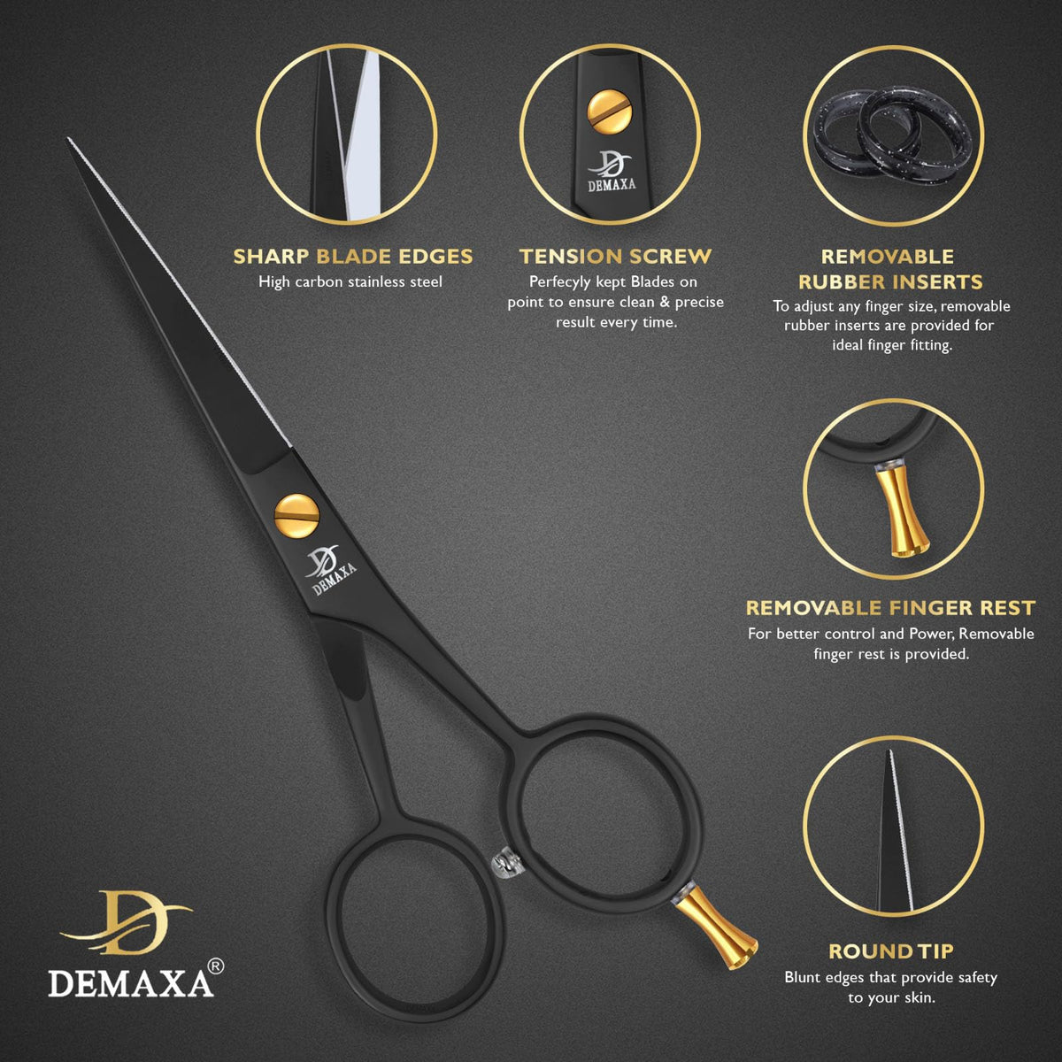 Close-up of DEMAXA beard scissors sharp blades