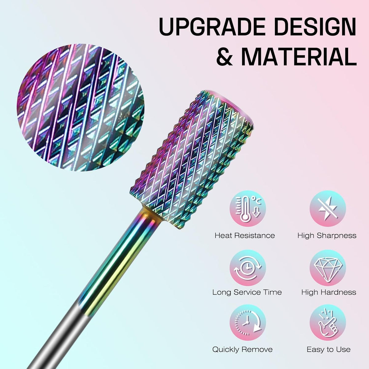Close-up of Depvko carbide nail drill bits with dust cleaning brush