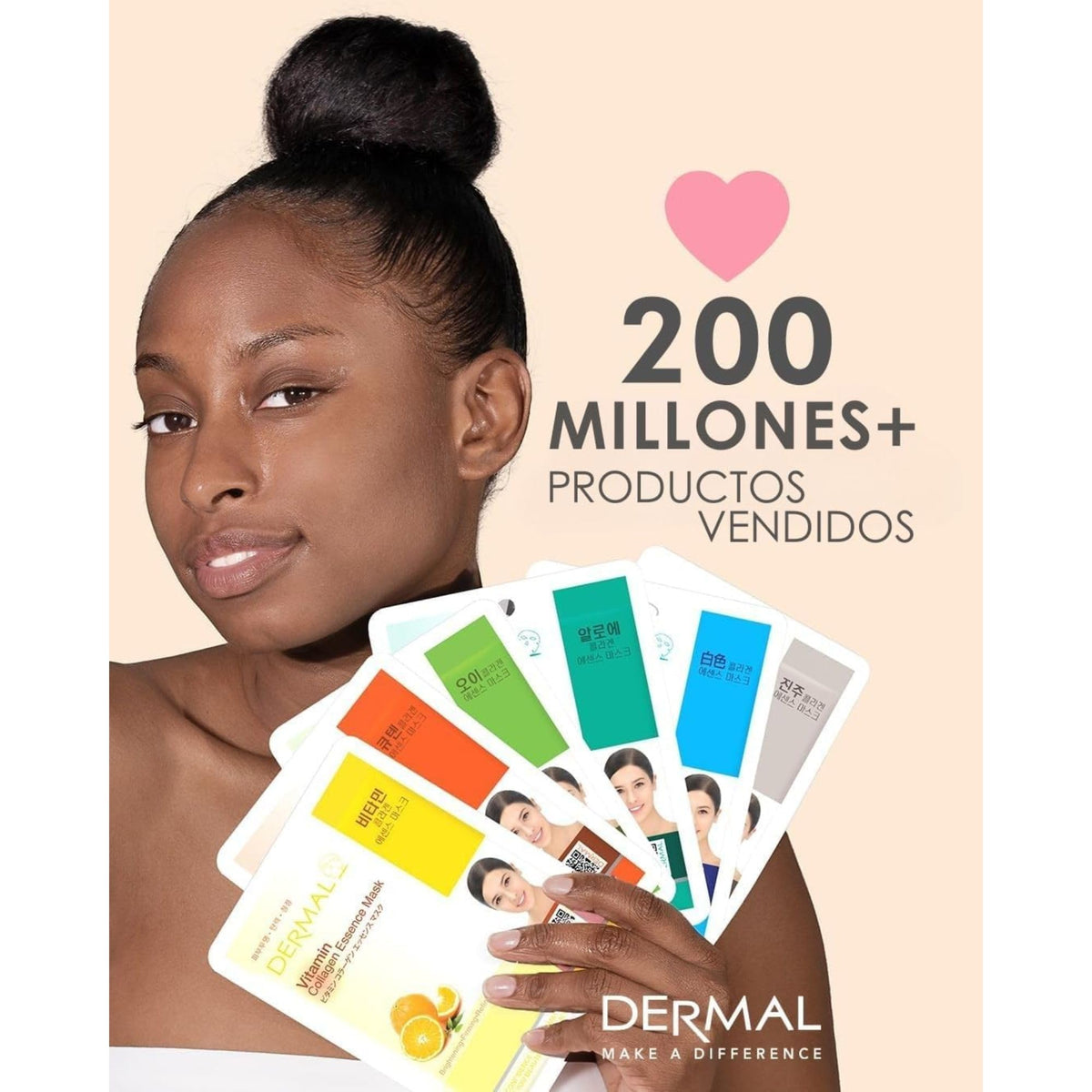 Close-up of DERMAL sheet masks with different essence types